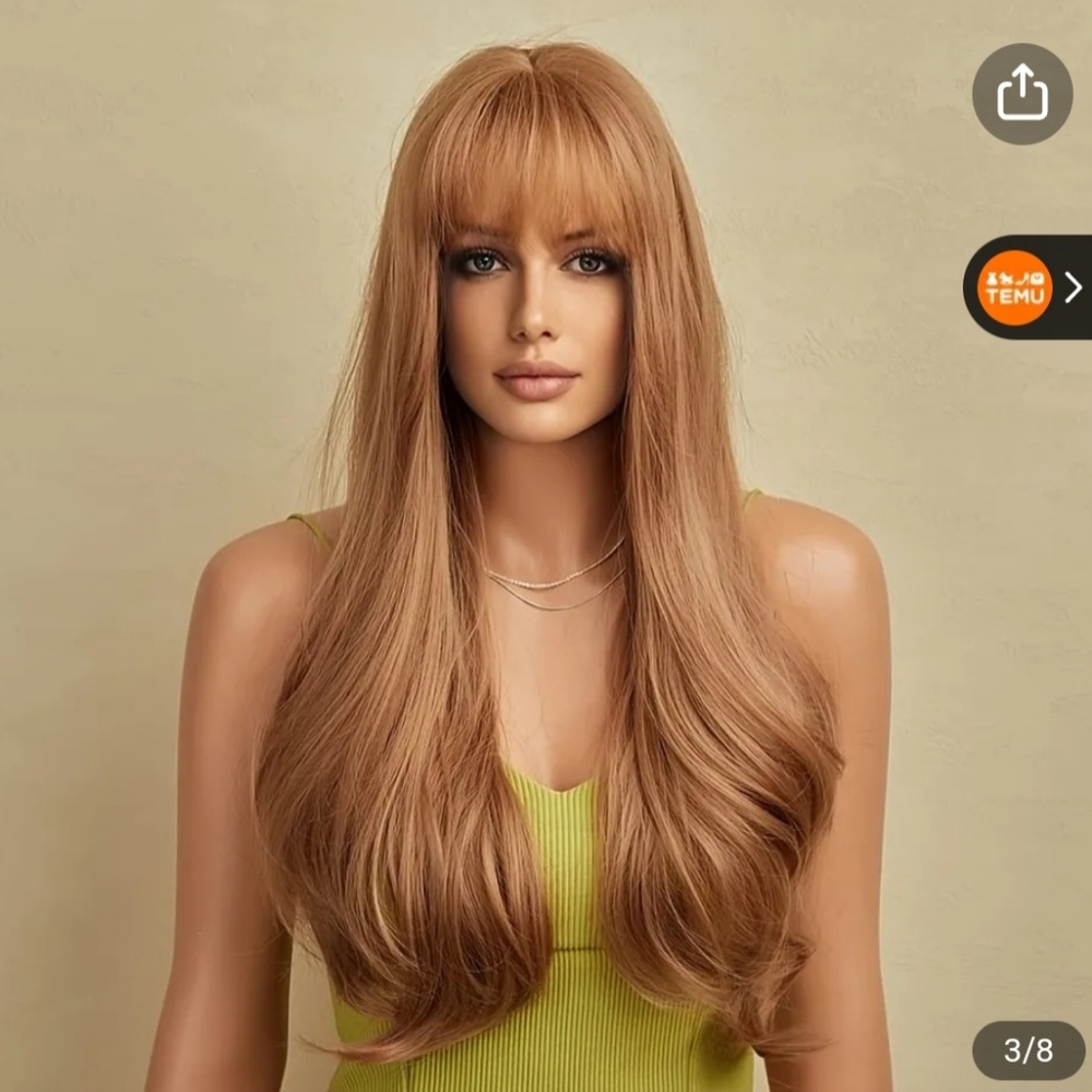 Synthetic Wig - Copper Brown, Auburn Curly Wavy 26 inch long